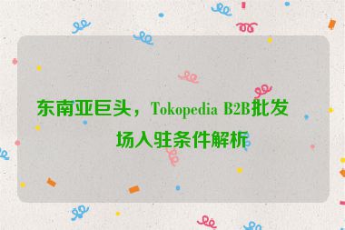 東南亞巨頭，Tokopedia B2B批發(fā)市場入駐條件解析
